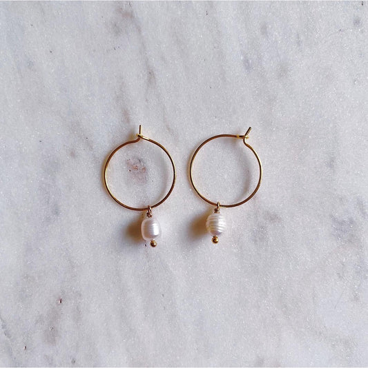 Freshwater Pearl Hoop Earrings - Gold